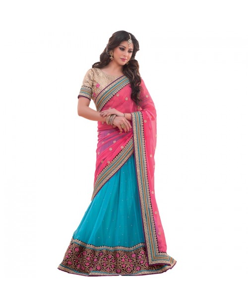 KITESHOP Scintillating Blue Chiffon Designer Lehenga Saree